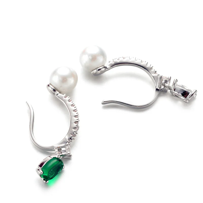 Simple Design Ear Cuff Green Zircon Pearl Clip Earrings SJ110618 ZK20 | Украшения и аксессуары