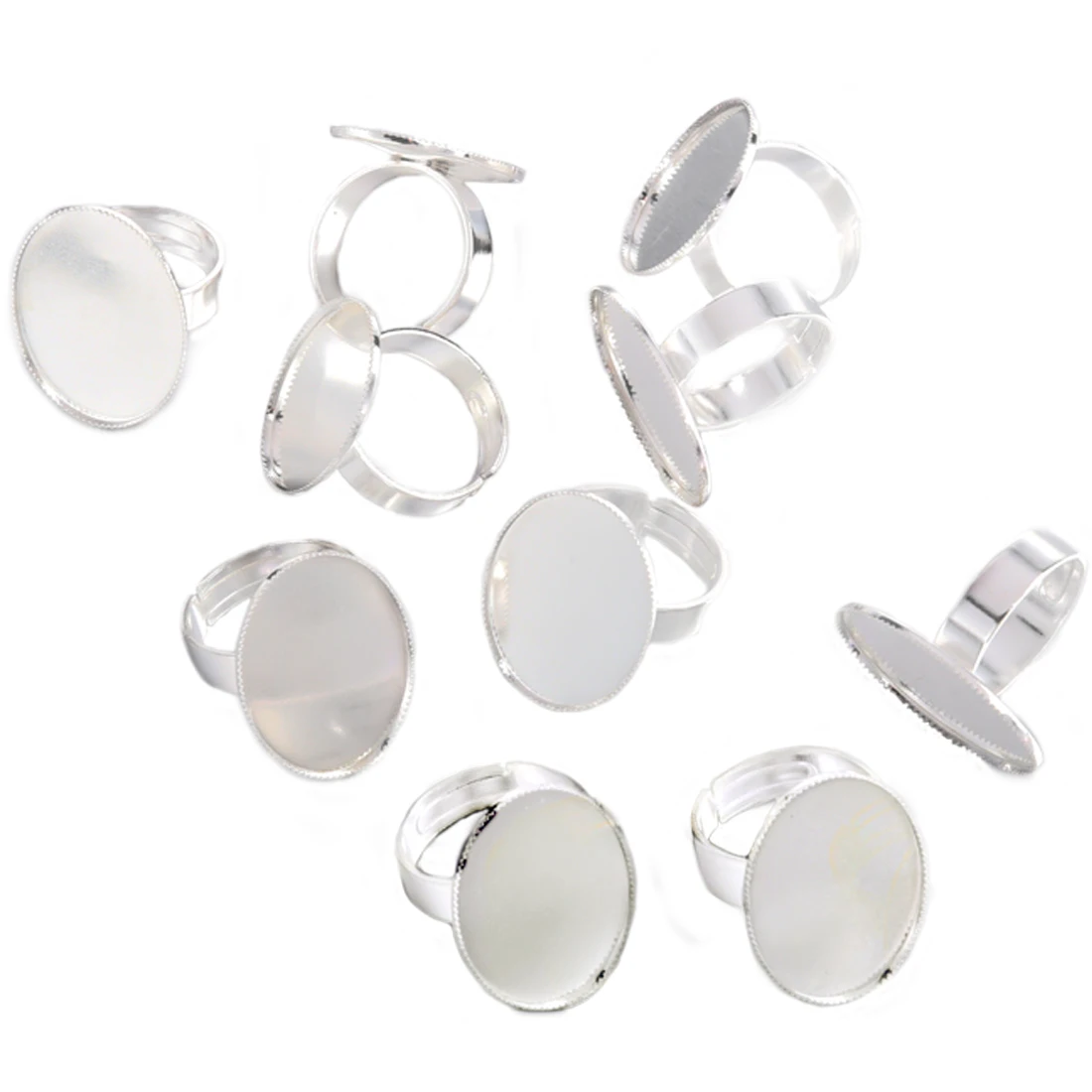 10 Adjustable Oval Cabochon Rings Support silver 18.3mm | Украшения и аксессуары