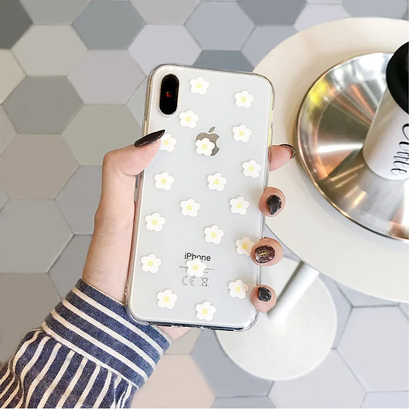 Мягкий прозрачный чехол для телефона Lovebay s для iphone 11 Pro X XS Max XR 6 6S 7 8 Plus, прозрачный силиконовый чехол с цветочным принтом и сердечком - Цвет: Flower 3 White