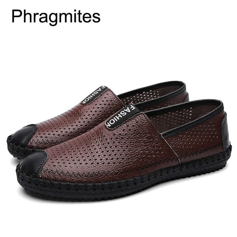 Новинка 2019 сандалии Phragmites с отверстиями кожаные дышащие без шнуровки летняя