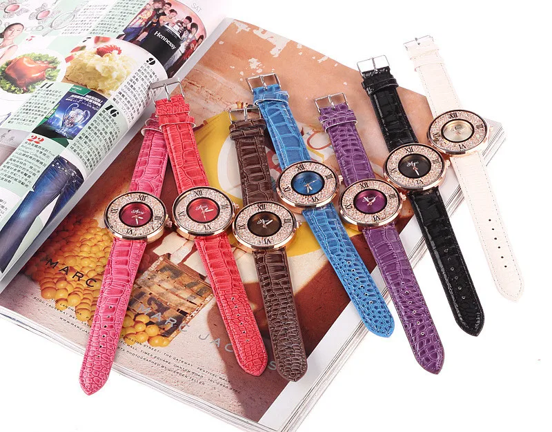 Новые модные кварцевые часы женские со стразами кожа повседневный стиль с