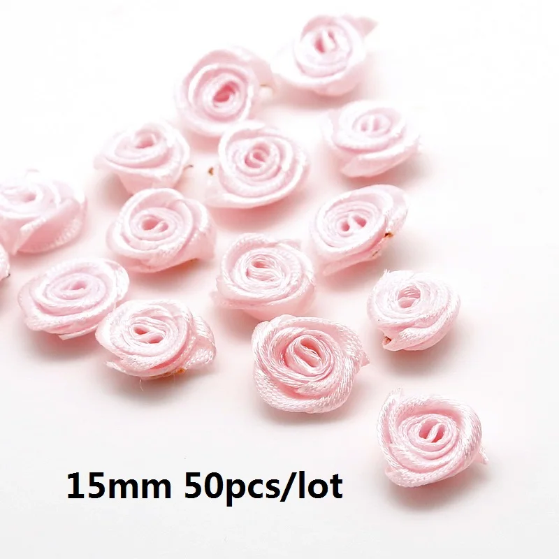 1.5cm Light Pink Шелковый 15/20/30 мм мини цветы-розочки головка атласной лентой лук Свадебные украшения искусство ремесла Сделай Сам вечерние домашней одежды Декор поставки - Цвет: 1.5cm Light Pink