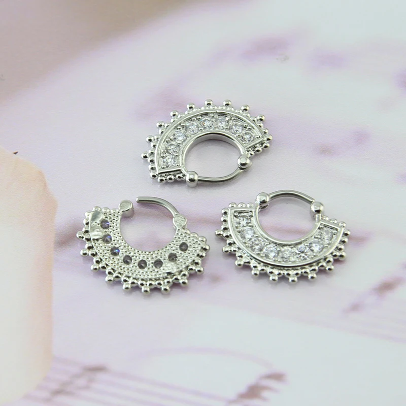 Stainless Steel Gold 8 Cubic Zircon Unique Septum Ring Online Nose Hoop Jewelry Buy For Women | Украшения и аксессуары