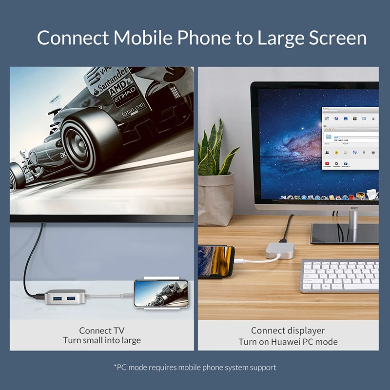 ORICO USB-C концентратор type-C для HDMI USB 3,0 адаптер для MacBook samsung Galaxy huawei mate 20 P20 Pro Высокоскоростной USB 3,0 концентратор type C