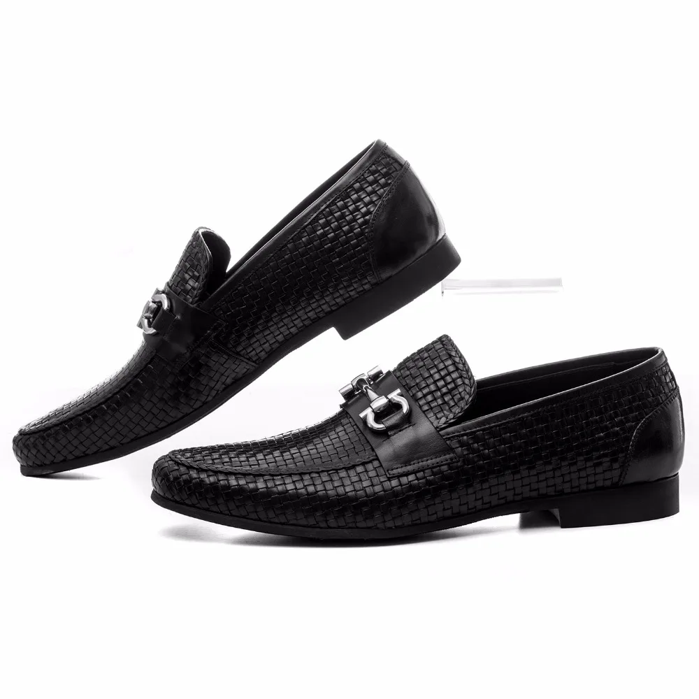 Large Size Eur46 Woven Design Black Summer Loafers Shoes Genuine Leather Mens Casual With Buckle | Обувь