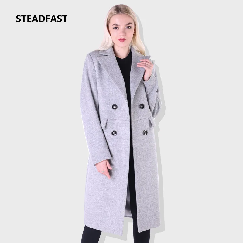 Стойкий Для женщин кашемировое пальто длинные лацкане двубортный модные теплые