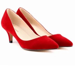 Red Heel Loslandifen/Новые модные женские офисные туфли на высоком каблуке-шпильке; женские офисные туфли-лодочки из флока с острым носком; большие размеры 35-42 - Цвет: Red Heel