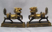 xd 003283 chinese 100 bronze copper 24k gold guardian evil foo dog kylin kirin beast pair