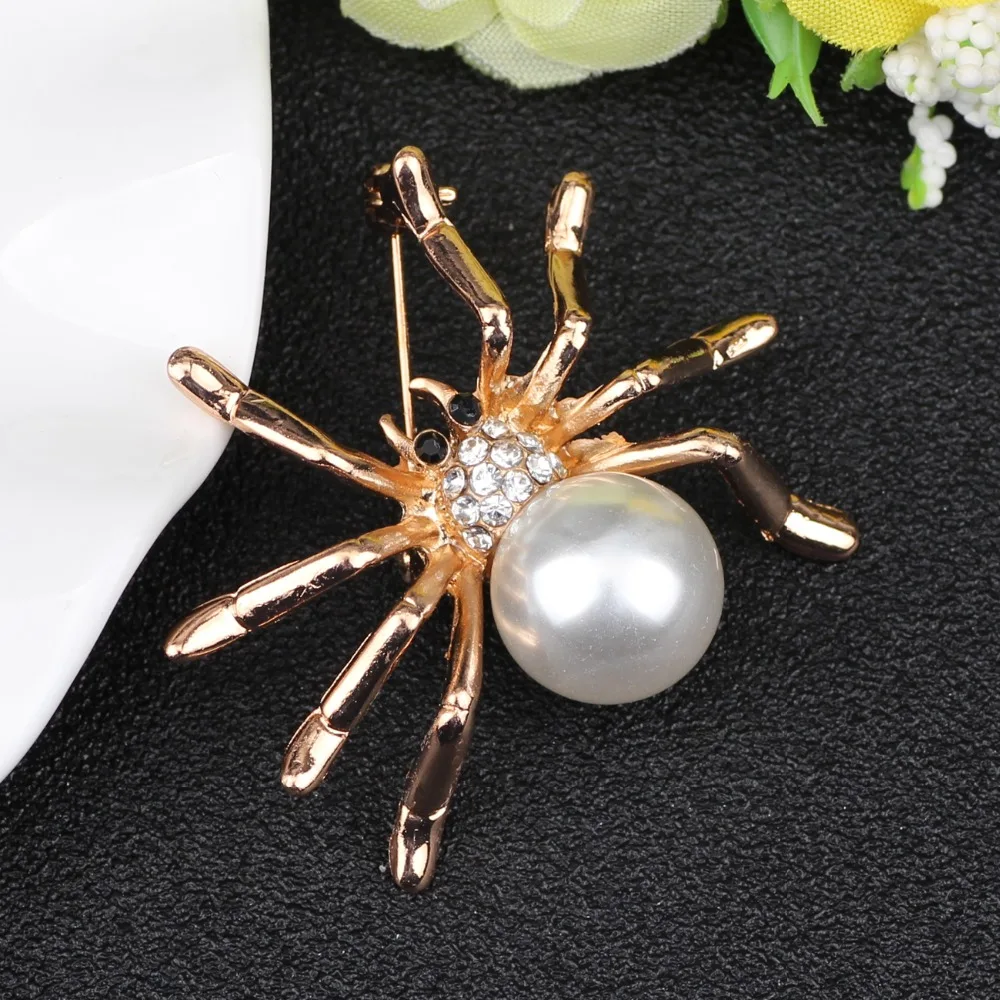 Bonsny горный хрусталь имитация жемчуга брошь в виде паука для женщин насекомое