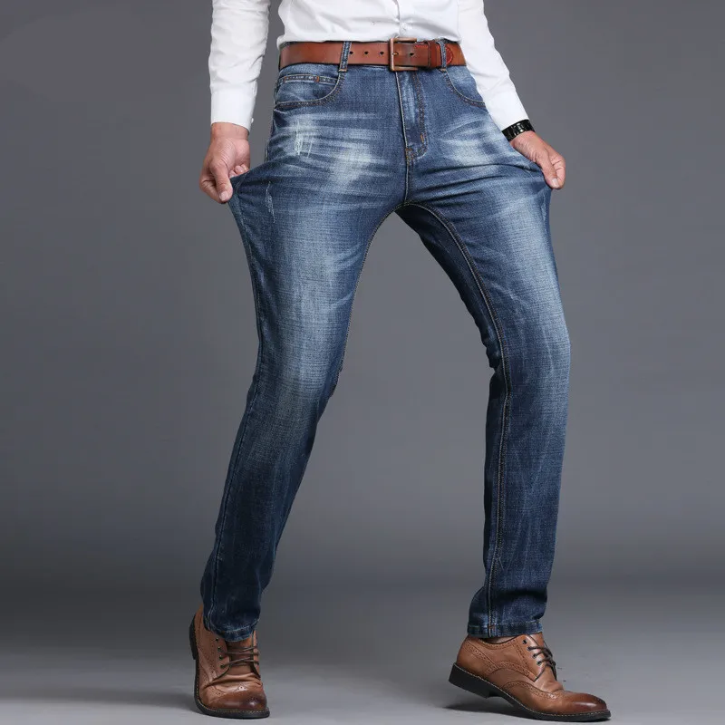 straight leg denim jeans male 2017 new men designer stretch casual regular fit cotton business trousers pants vaqueros hombre 40 | Мужская