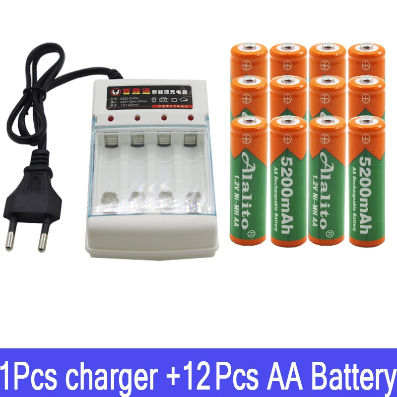 4 шт AlalitoAA 5200 1,2 V Quanlity аккумуляторная батарея AA 5200mAh BTY Ni-MH 1,2 V аккумуляторная батарея с микрофоном+ зарядное устройство