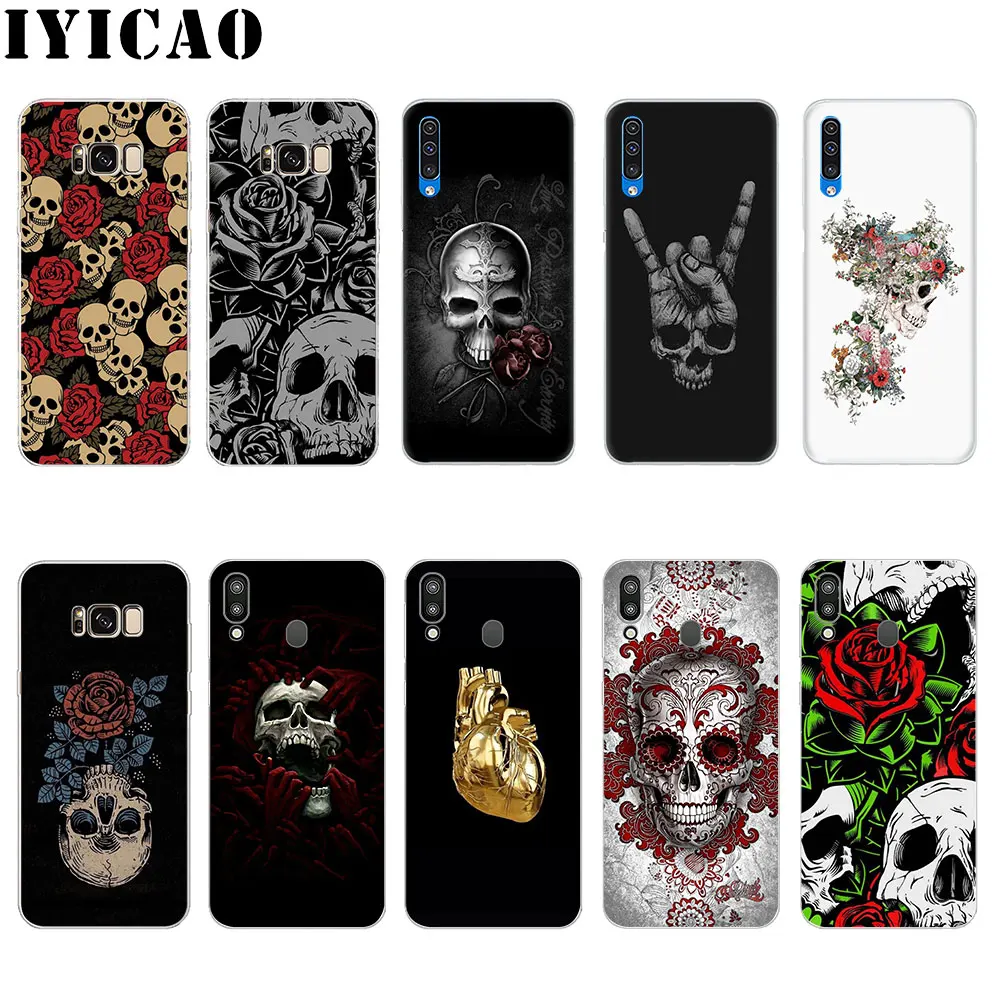 IYICAO розовых роз черепа Pattern Жесткий чехол для Samsung Galaxy S6 S7 край S8 S9 S10 плюс S10e Note 8 9
