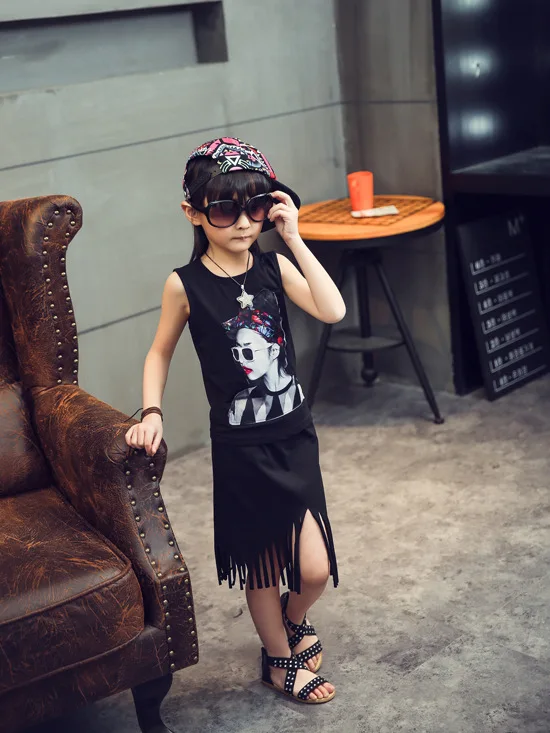 Новый модный детский летний комплект одежды для девочек с кисточками рубашка