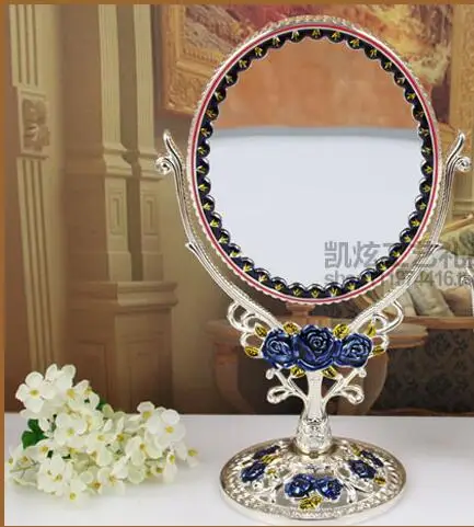 Blue flower large 1:2 увеличительное винтажное двухстороннее настольное Ретро металлическое косметическое зеркало для макияжа большое 332C - Цвет: Blue flower large