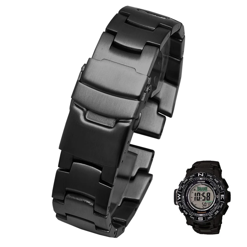 Твердый ремешок из нержавеющей стали для часов casio PRG-260 200 270 250T PRW-2000 3500 5000 PAW-2500 T ремешок для часов из цельного металла - Цвет ремешка: Черный