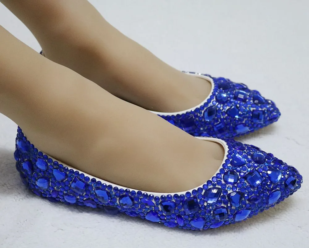 Женская обувь на плоской подошве фиолетовая королевская синяя с кристаллами