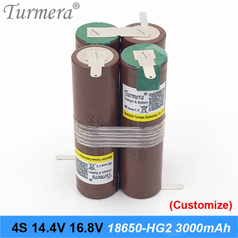 Turmera 4S аккумуляторной батареи 18650 аккумулятор 16 8 v 14 4 20a мощность hg2 3000 мАч для