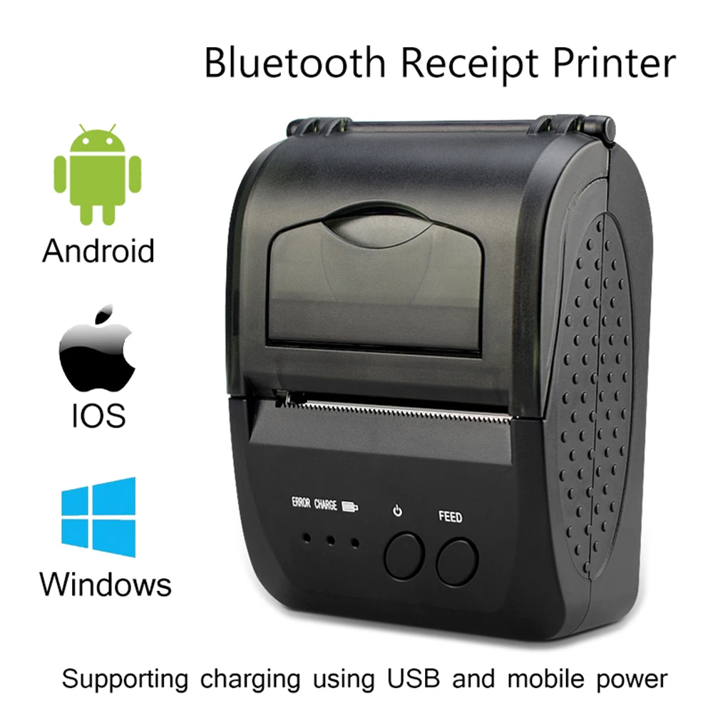 Мини 58 мм Bluetooth Беспроводной принтер Портативный Термальность чековый мобильный