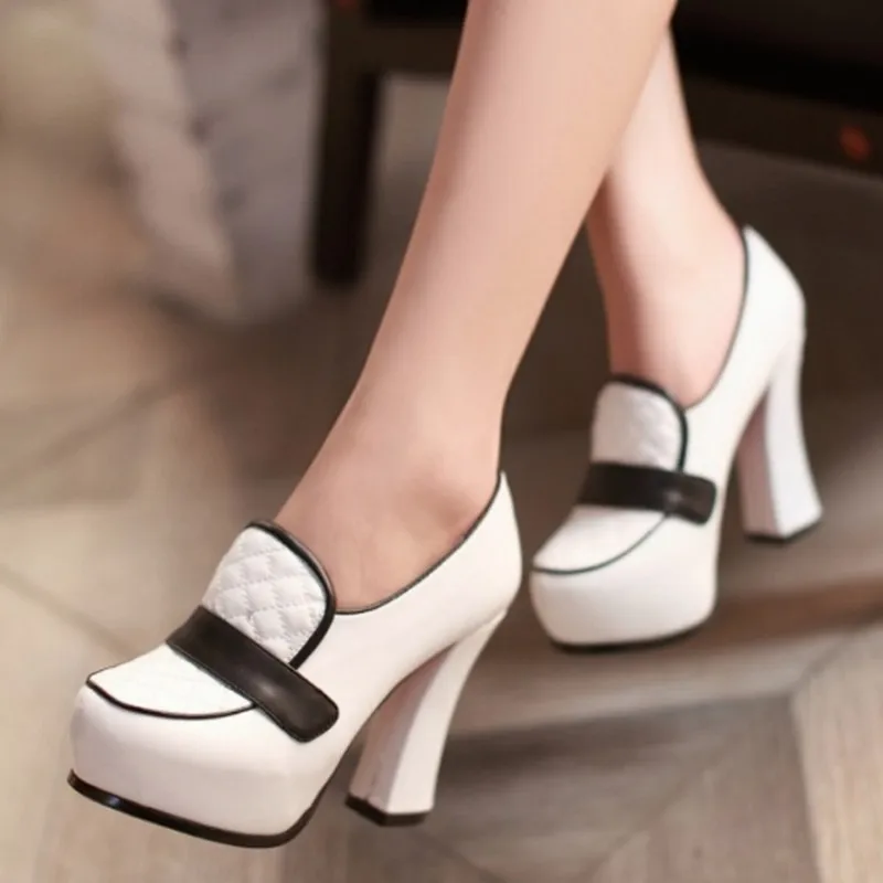 Весенние модные женские туфли на толстом каблуке 2016 винтажные туфли-лодочки с