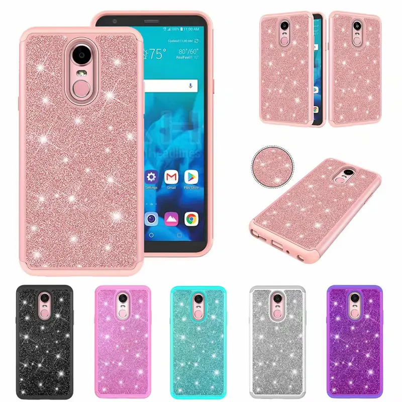 Для LG Stylo 4 чехол 3D Блестящий Порошок бриллиант 2 в 1 PC + TPU Гибридный Кристальный