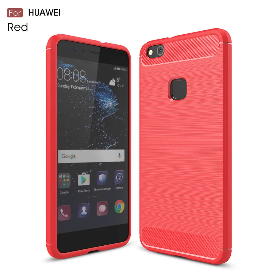 Red Huawei P8 Lite чехол противоударный huawei P20 P30 Lite Pro P9 P10 бампер из углеродного волокна ТПУ силиконовый защитный чехол - Цвет: Red