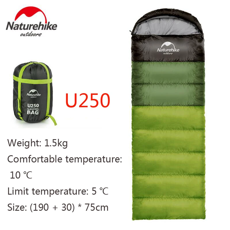 Naturehike спальный мешок легкий портативный комфорт спальные мешки с компрессионный мешок отлично подходит для весны и осени путешествия Кемпинг - Цвет: U250 GREEN