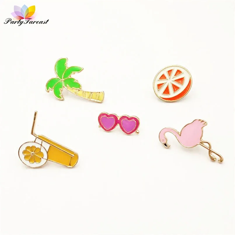 Kawaii Значки для одежды Фламинго кокосовой пальмы мультфильм Pin Броши на рюкзак