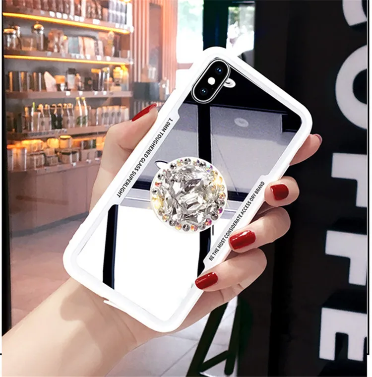 Luxury Diamond mirror Glitter silicon case for iphone 7 8 6 plus X XR XS MAX holder ring Cover For Samsung S8 S9 Note 9 S10 E |