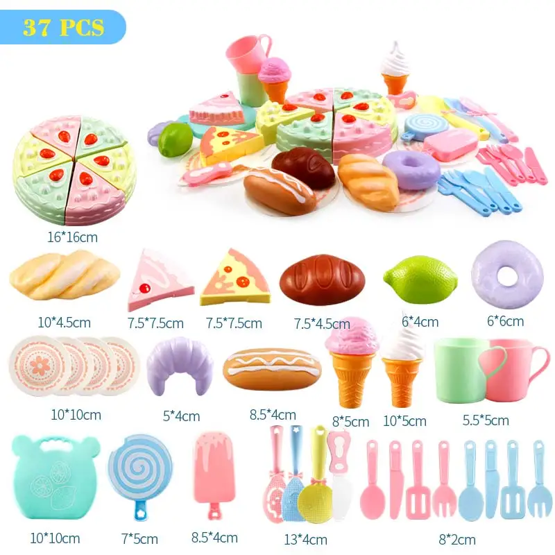 37 PCS 25-37 шт., кухонный комплект ролевые игры для девочек Пластик торт ко дню рождения для резки овощей Мини Еда Пособия по кулинарии ОБРАЗОВАНИЯ Детская игрушка в подарок - Цвет: 37 PCS