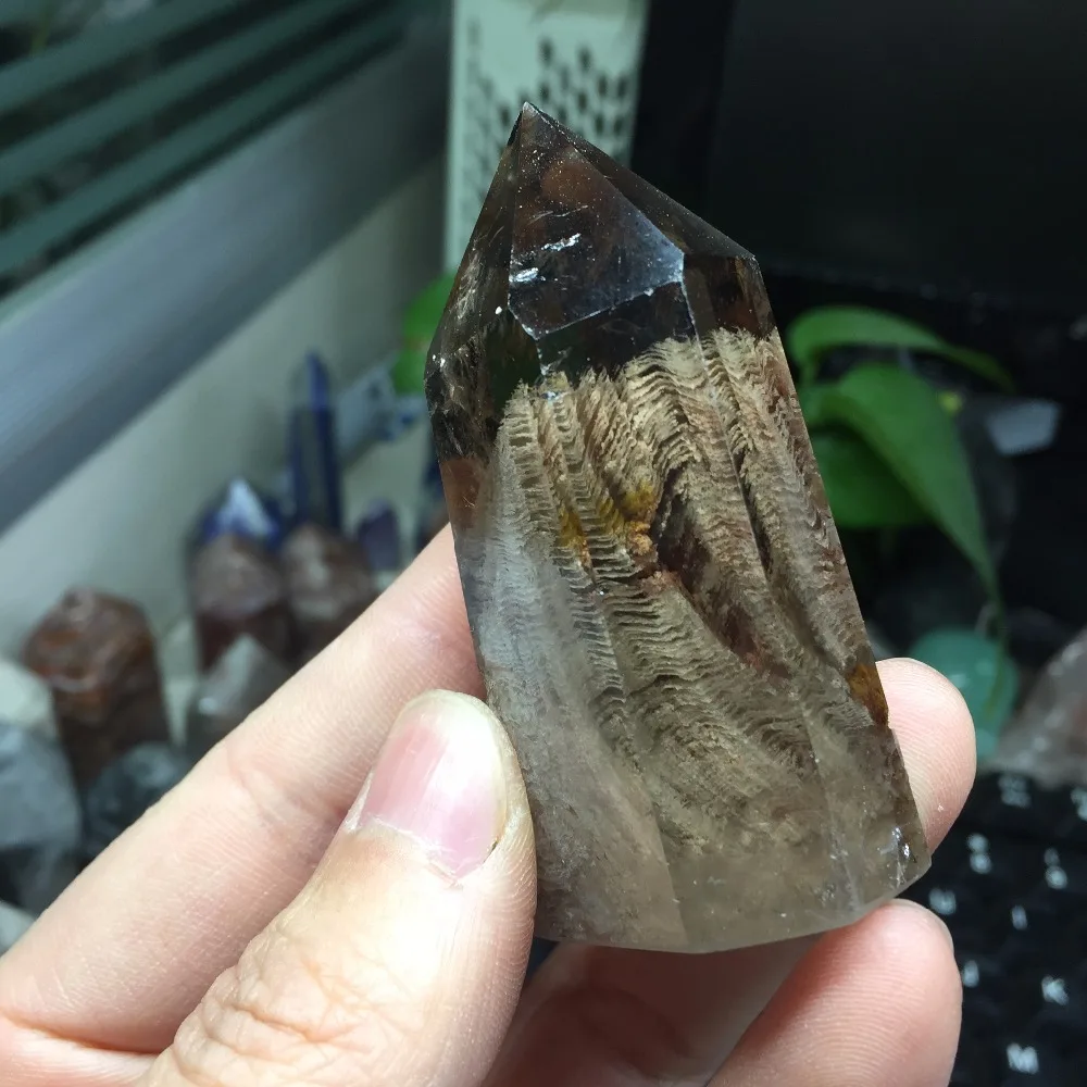 #HD1130(83g)Natural crystal ornaments smoky quartz flavor talisman feng shui white mountain hierarchical details wand decoration | Дом и сад