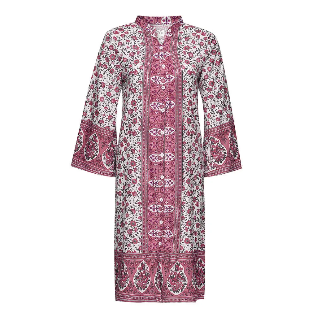 Платье рубашка средней длины на пуговицах с цветочным принтом женское