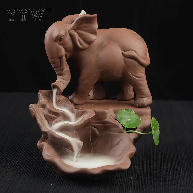 

Backflow Incense Burner Holder Ceramic Smoke Waterfall Censer Creative Elephant Home Decor Incense Cone Holder With 10 Cones