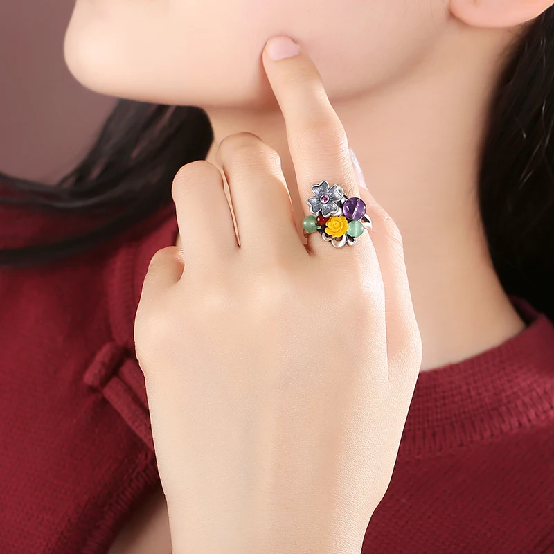 Серебряные кольца китайские Style925 серебряное кольцо с узором в народном стиле