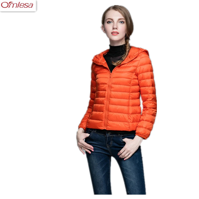 Omlesa 2017 осень-зима ультра легкий пуховик с капюшоном молния леди Мода Марка досуг