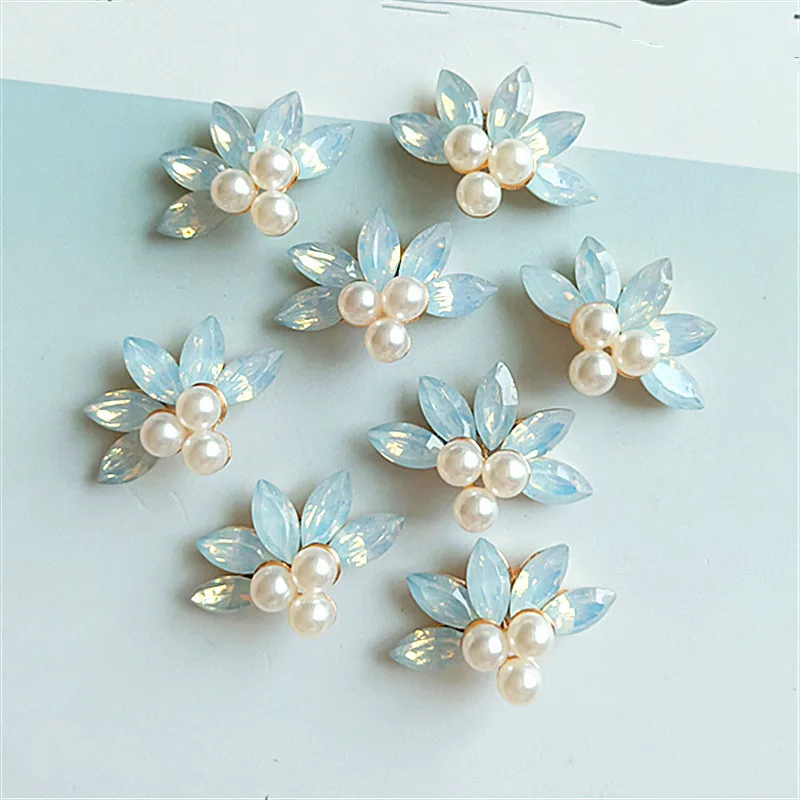 SEA MEW 30 PCS 3.1cm*2.1cm Fashion Metal Alloy Crystal Rhinestone Pearl Flowers Connectors Charm For Jewelry Making | Украшения и