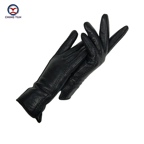 Новинка 2019, женские перчатки CHINGYUN из натуральной кожи, перчатки из оленьей кожи, зимние женские мягкие женские перчатки с теплой подкладкой, черные кружевные варежки