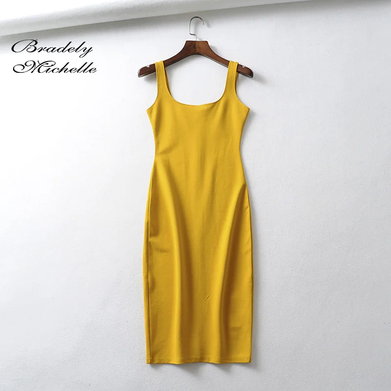 Bradely Мишель летнее платье Vestido Для женщин пикантные разрез сзади рукавов Bodycon Танк платье длиной до колен
