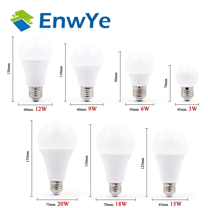 EnwYe светодиодный светильник E14 E27 AC 220 В 230 В 20 Вт 18 Вт 15 Вт 12 Вт 9 Вт 6 Вт 3 Вт светодиодный прожектор настольная лампа