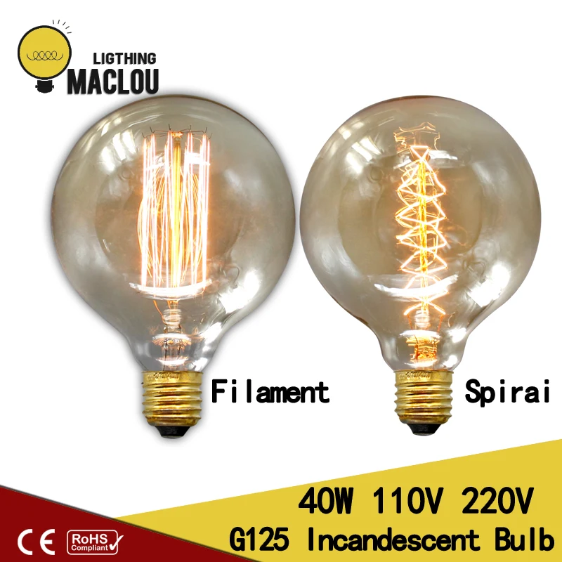 Ретро Эдисон лампа E27 110 V 220 G125 накаливания 40 W подвесные светильники decoracion