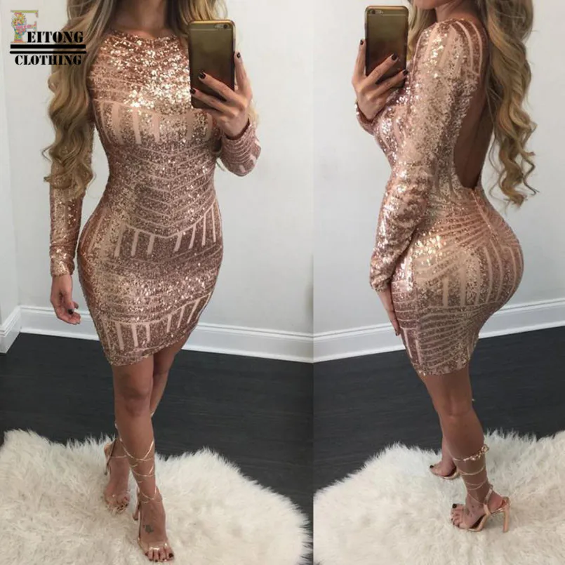 Женское сексуальное модное облегающее платье с длинным рукавом блестящее