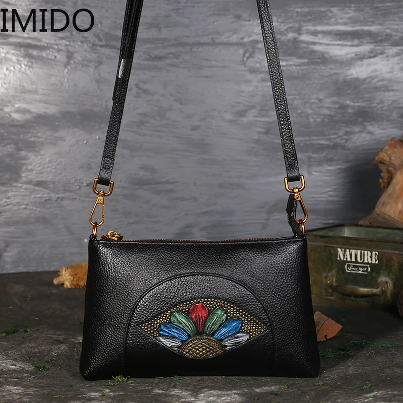 IMIDO 2019 винтажная кожаная женская сумка на одно плечо Диагональная Сумка большой