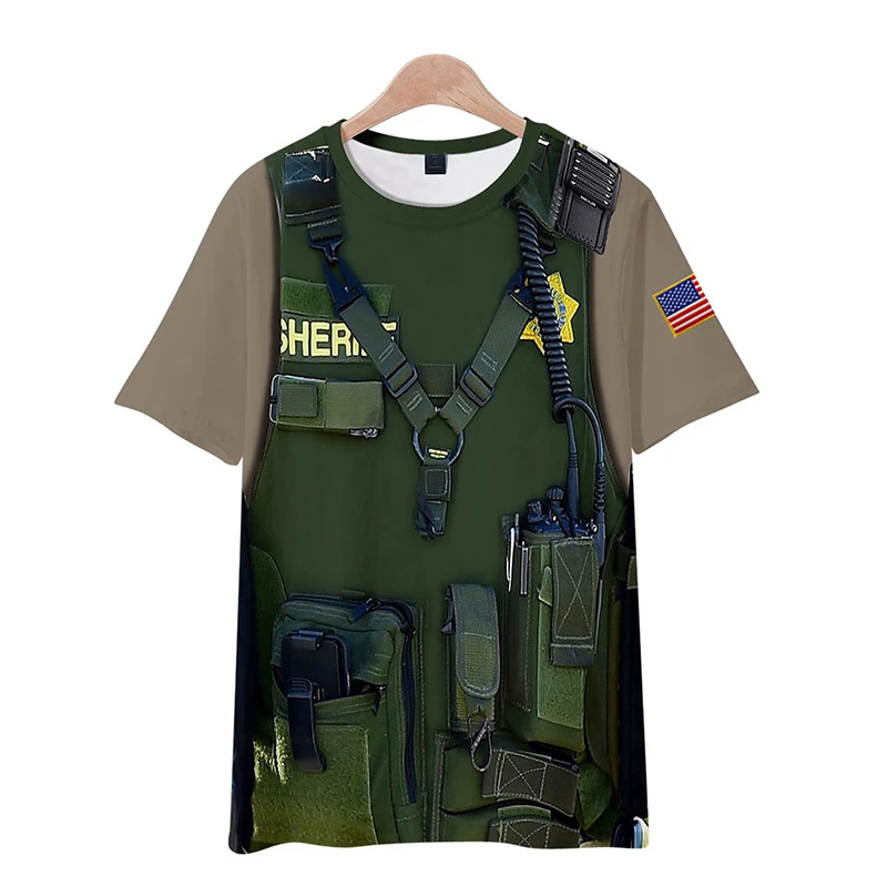 Летние модные 3d футболки военная форма шерифа печатных Повседневное Для мужчин