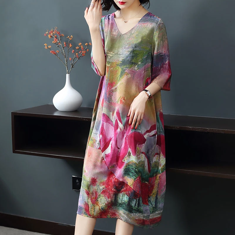 Летнее платье большого размера имитирующее из натурального шелка женское