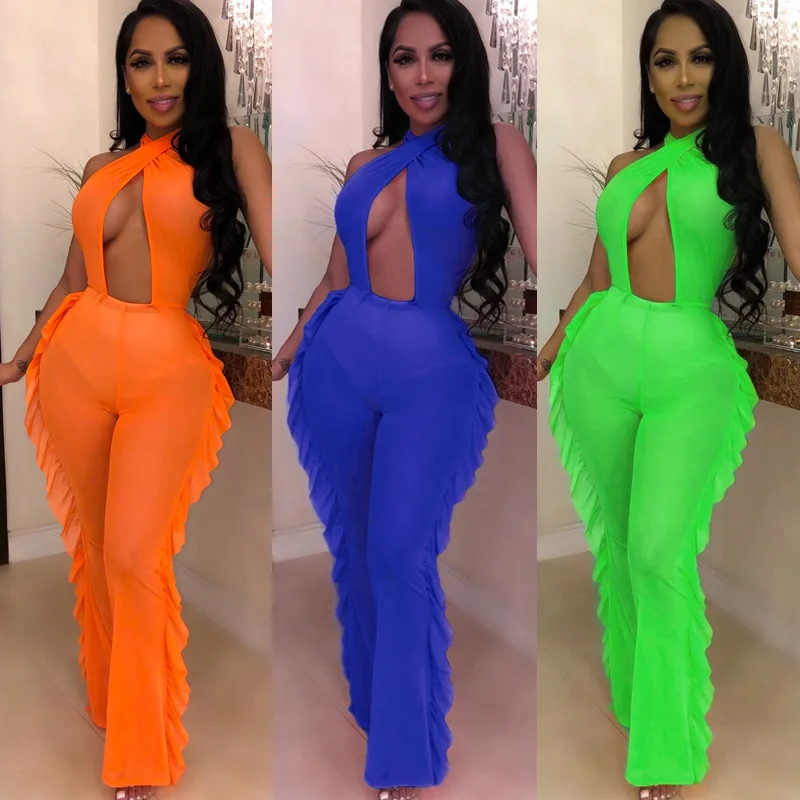 Женский комбинезон с открытыми плечами BKLD сетчатые пляжные брюки без рукавов