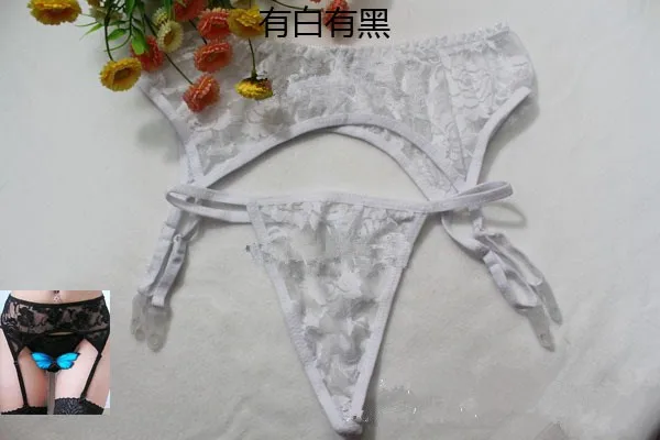 Сексуальное нижнее белье с подвязками женское черно-белое кружевное Прозрачное