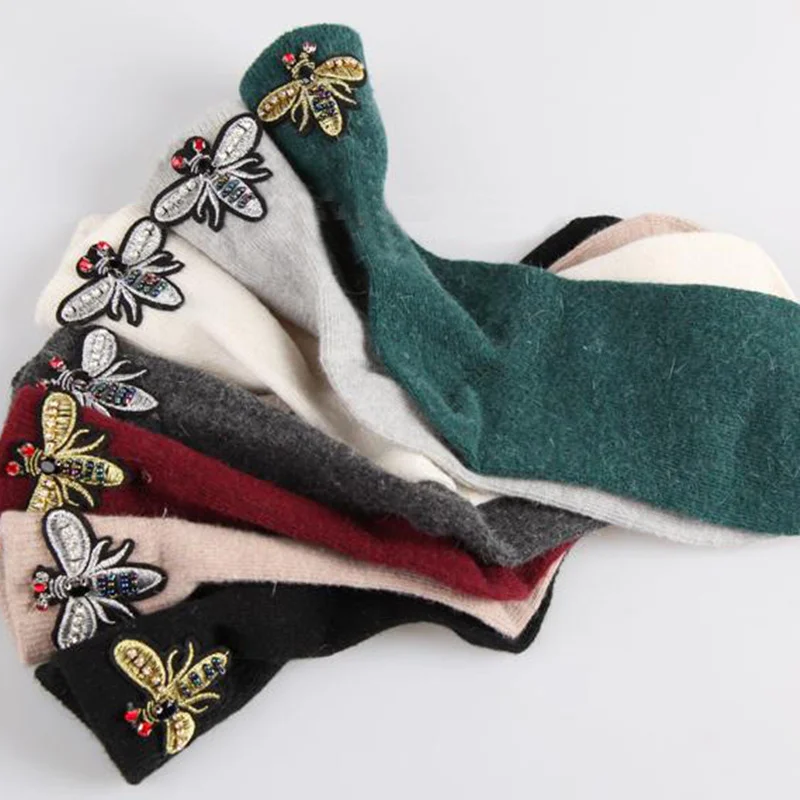 Женские носки с пчелами на каблуке повседневные теплые из шерсти для девушек