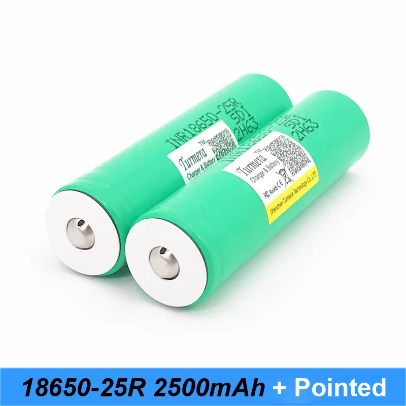 Turmera 18650 2500 мА/ч 20A INR18650 25R литий Батарея с заостренными носками для электронная