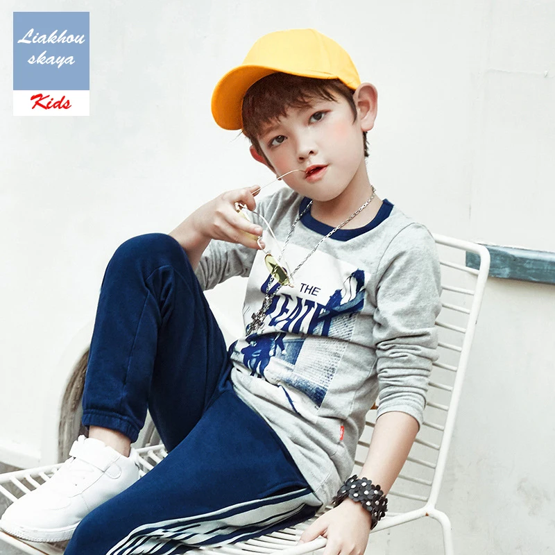 Liakhouskaya Fashion 2021 T Shirt Children Boys Long Sleeve Tshirt Spring Autumn Top Teen Kids Boy 100% Cotton Clothes 4-15 Y | Детская