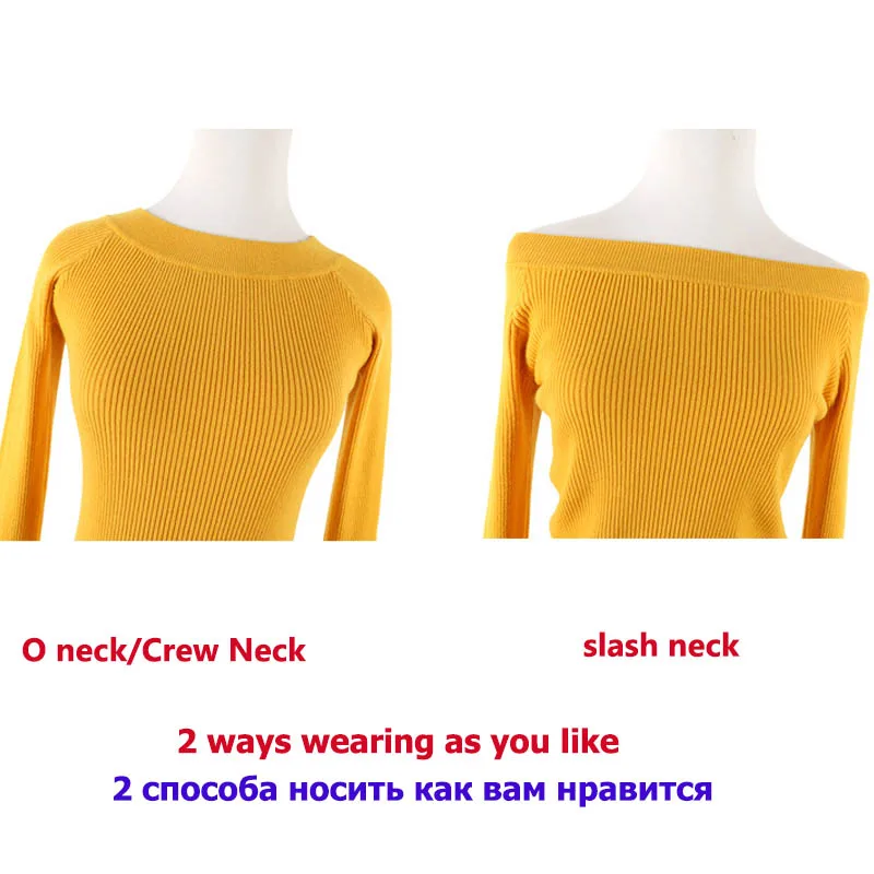 Autumn Basic Sweater Women Slash Neck Jersey Mujer Solid Knitted Slim Fashion Pullover Long Sleeve Off Shoulder | Женская одежда