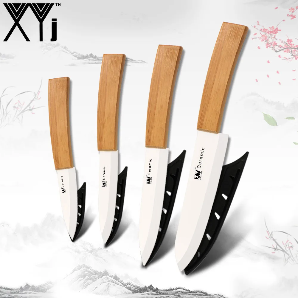 White Straight XYj керамические циркониевые ножи оксида мяса Кливер бамбуковая очистка нарезка кухонный нож наборы циркония кухонные инструменты - Цвет: White Straight